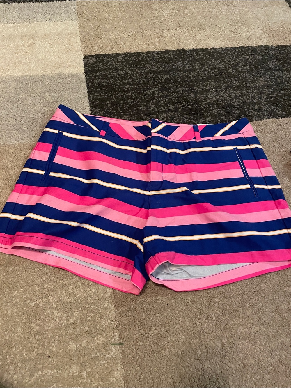 STYLUS Navy and Pink Striped Bermuda Shorts